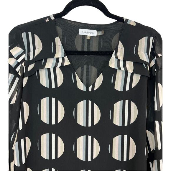 CALVIN KLEIN Geometric Dots Lined  layered long sleeve blouse relaxed fit - Picture 2 of 11